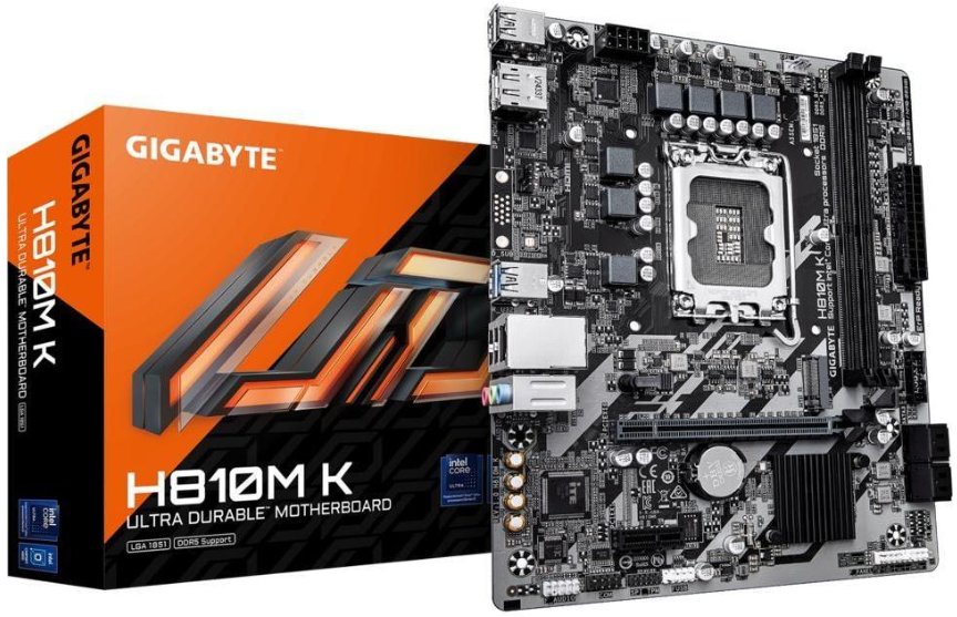 Материнская плата Gigabyte H810M K Retail (Intel H810, S-1851, mATX, 2xDDR5-6400, 4xSATA, 1xM.2, 1xPCIEx16, 1xPCIEx1, 1Gb, HDMI/DP)