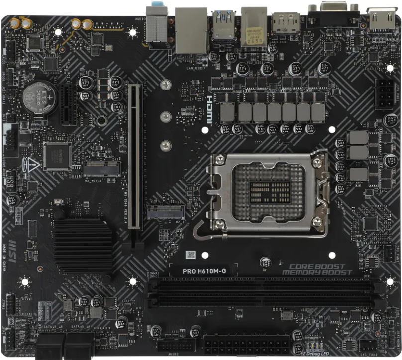 Материнская плата MSI PRO H610M-G Retail (Intel H610, S-1700, mATX, 2xDDR5-5600, 4xSATA, 1xM.2, 1xPCIEx16, 1xPCIEx1, 1Gb, D-SUB/HDMI/DP)