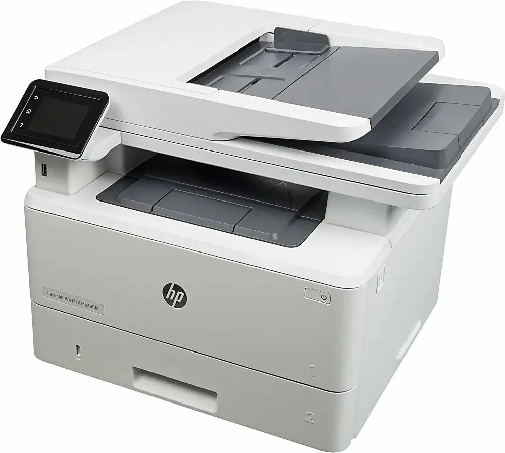 МФУ черно-белый лазерное HP LaserJet Pro M428fdn (принтер/сканер/копир/факс, A4, DADF, 50 л., 38 ppm, пр-1200х1200 dpi, ск-1200х1200 dpi, USB 2.0, LAN x 10/100/1000) двухсторонняя печать (250+100+550(опц) л. под.) 150 л. вых. (60 г/м2, 175 г/м2, белый, 12