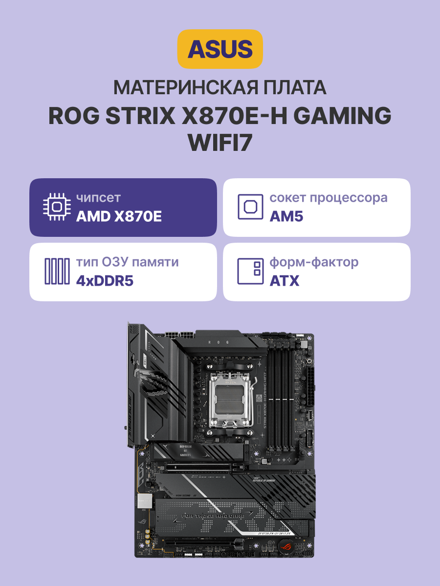 Материнская плата ASUS ROG STRIX X870E-H GAMING WIFI7 (90MB1M90-M0EAY0)