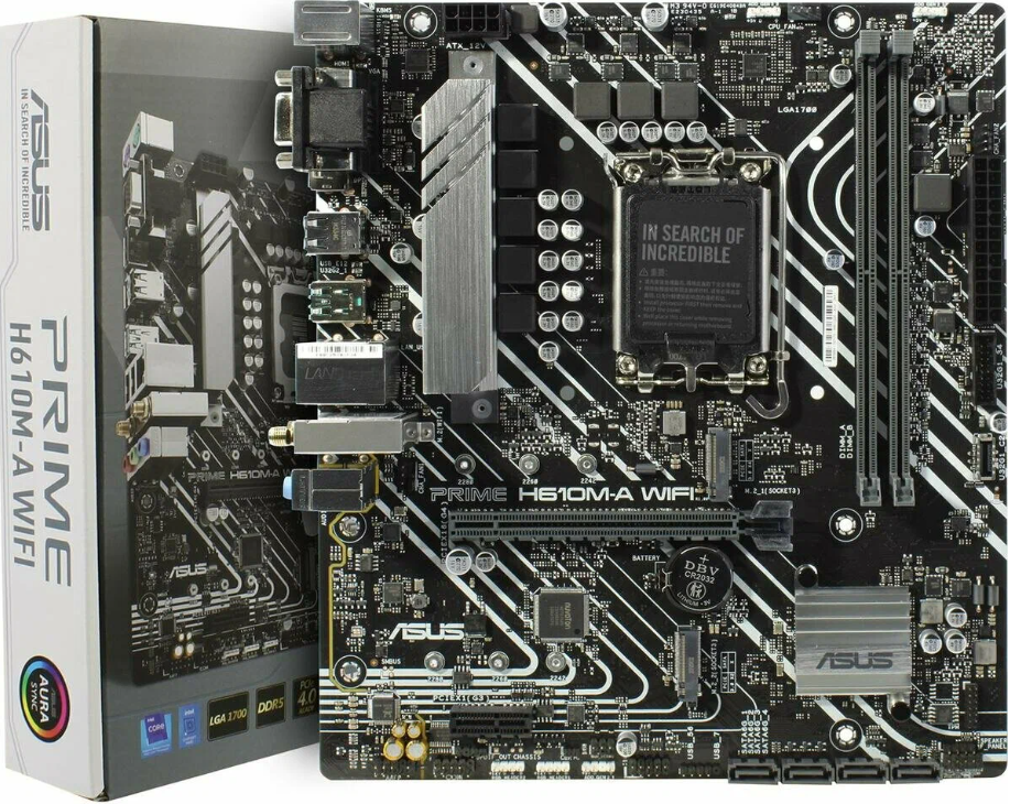 Материнская плата ASUS PRIME H610M-A WIFI Retail (Intel H610, S-1700, mATX, 2xDDR5-5600, 4xSATA, 2xM.2, 1Gb, 1xPCIEx16, 1xPCIEx1, D-SUB/HDMI/DP)